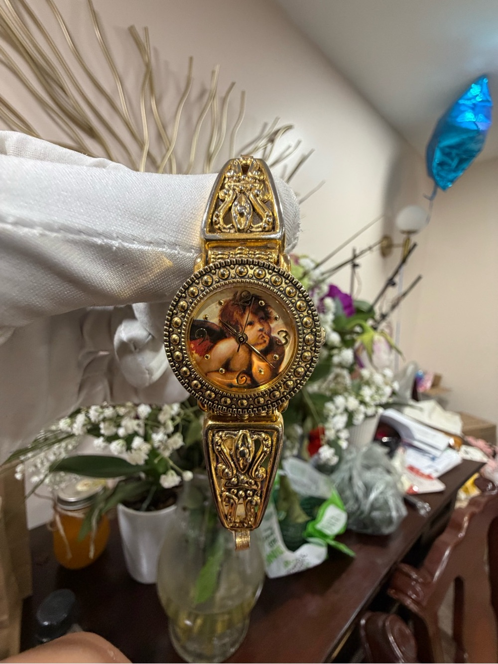 Vintage Avon Cherub Angel Gold Watch | Ornate Seiko SII Expansion Strap